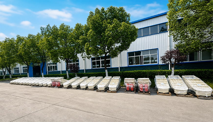 Vibrating feeders packaged and ready for global delivery at VRV factory yard