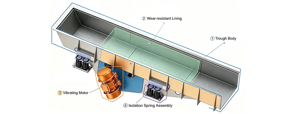 Vibrating conveyor components Vibrating conveyor components